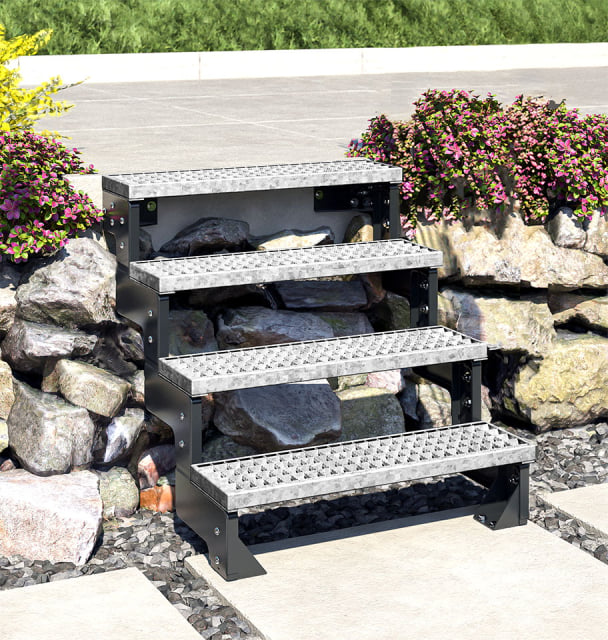 Außentreppe Gardentop mit Gitterrost-Stufen und anthrazitfarbener Unterkonstruktion Anthracite, RAL 7016