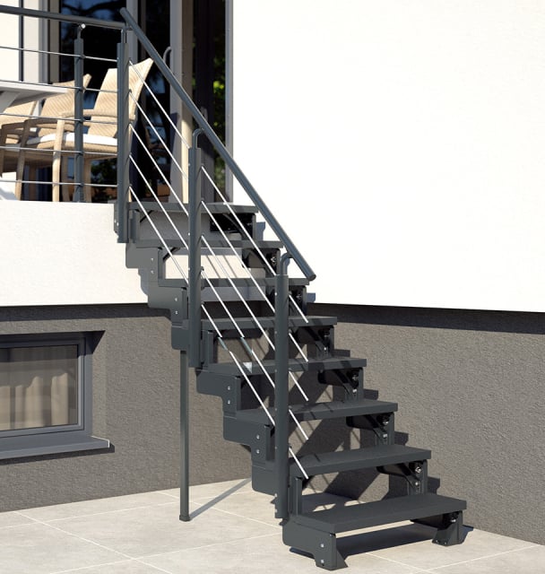 Außentreppe Gardentop mit TRIMAX®-Stufen und anthrazitfarbener Unterkonstruktion Anthracite, RAL 7016