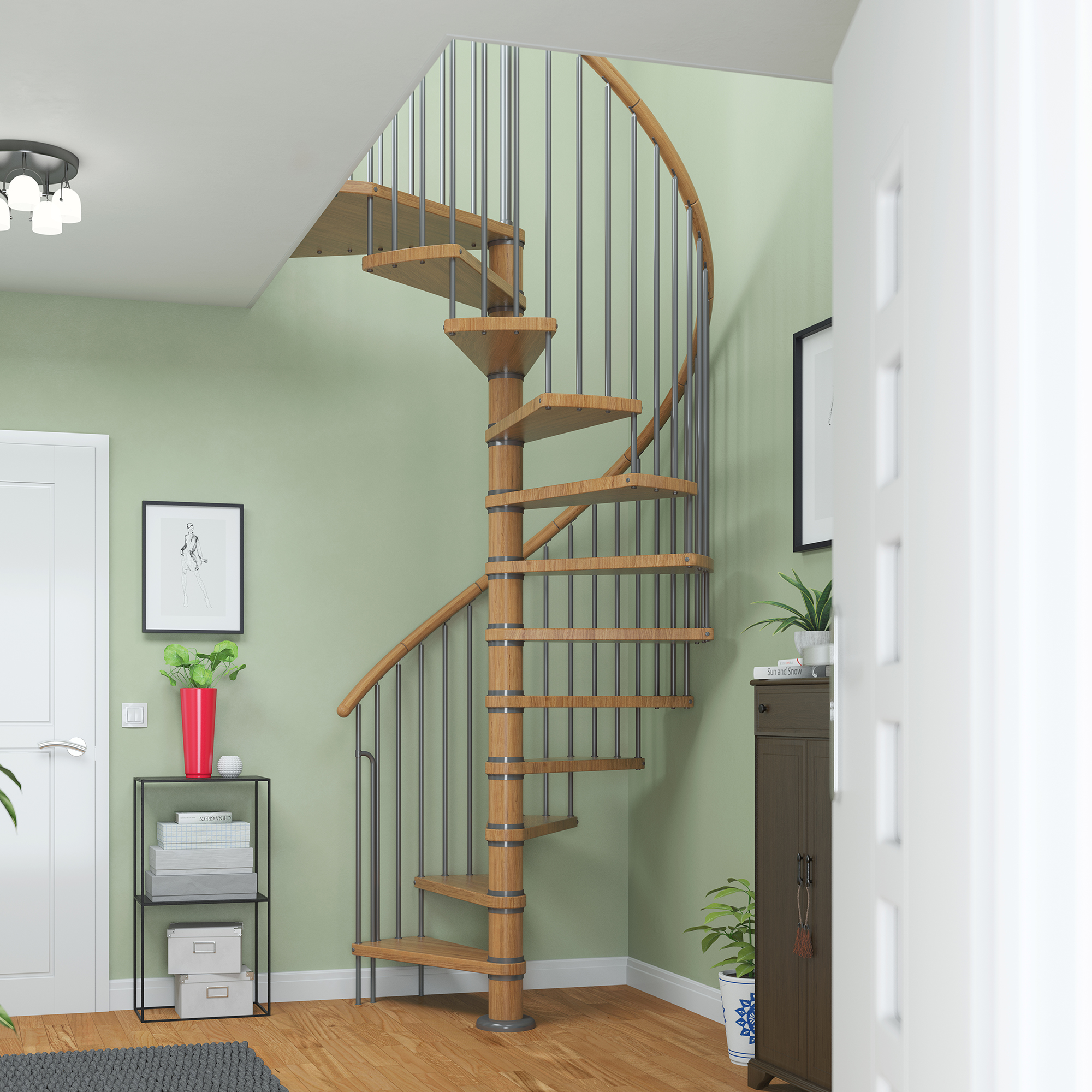 WINNIPEG Spindeltreppe in Eiche in Eingangsbereich eines Hauses